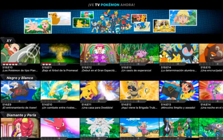 Interfaz gráfica de la app TV Pokémon