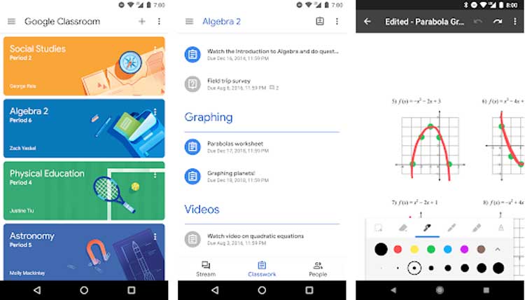 Interfaz gráfica de la app Google Classroom