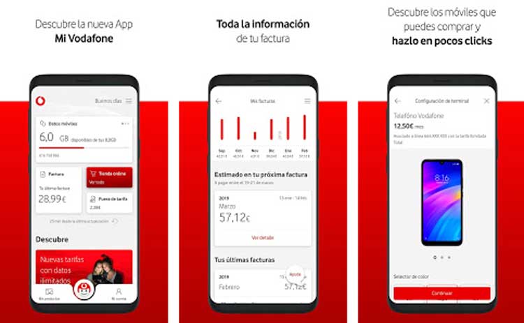 Interfaz gráfica de la app Mi Vodafone